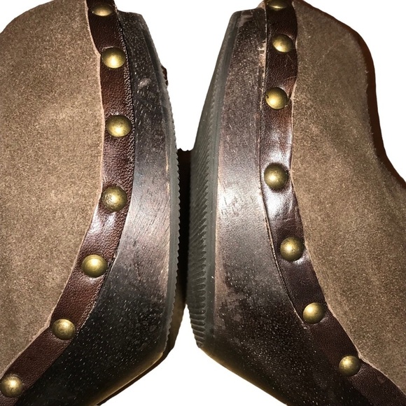 Steven Steve Madden Tantruum Suede Leather Studded Wood Heel Platform Clogs - Picture 5 of 11